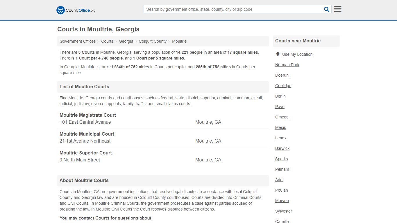 Courts - Moultrie, GA (Court Records & Calendars) - County Office